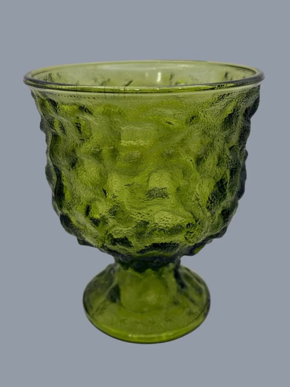 Vintage E.O. Brody Green Crinkle Glass Footed Compote Vase M3000 Ohio USA